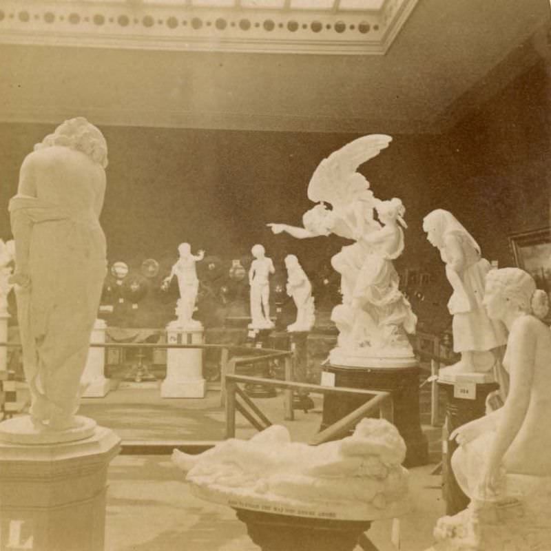 Italian art exhibit in Art Annex, Memorial Hall, Centennial International Exhibition, Philadelphia, Pennsylvania, 1876