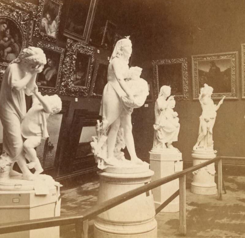 Italian art exhibit in Art Annex, Memorial Hall, Centennial International Exhibition, Philadelphia, Pennsylvania, 1876