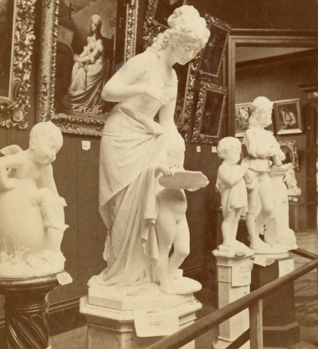 Italian art exhibit in Art Annex, Memorial Hall, Centennial International Exhibition, Philadelphia, Pennsylvania, 1876