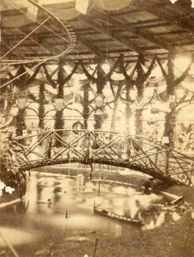 Rustic Bridge inside Horticultural Hall, Centennial International Exhibition, Philadelphia, Pennsylvania, 1876