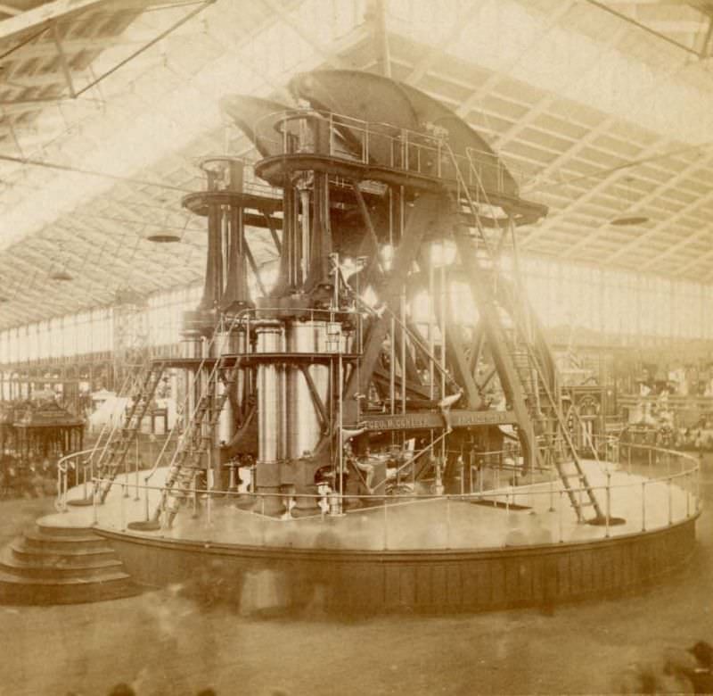 Corliss Engine inside Machinery Hall, Centennial International Exhibition, Philadelphia, Pennsylvania, 1876