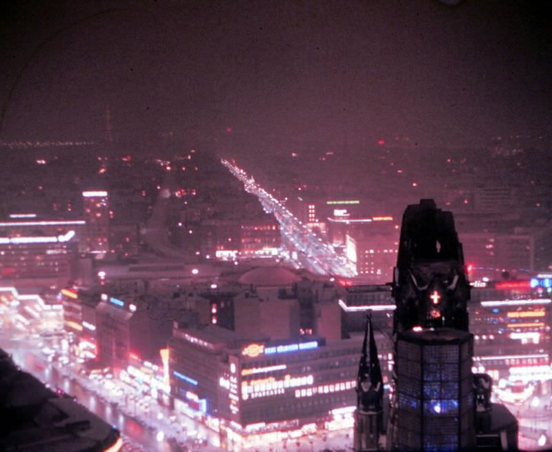 West Berlin at night from the Mercedes Building, February 1970
