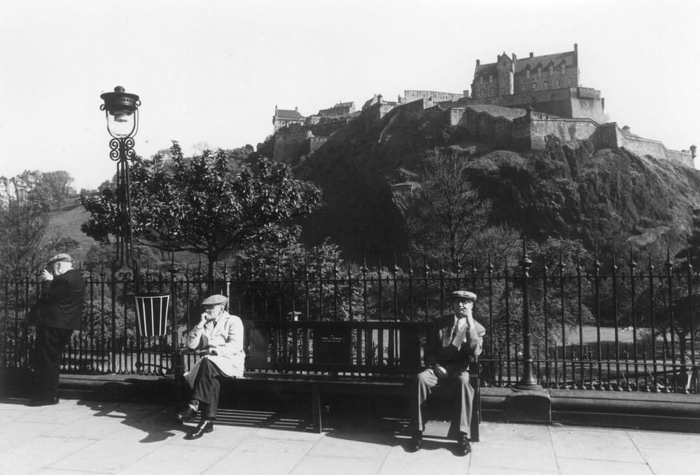 Three old men on Park Benches at Prince Street, Edinburgh, 1964