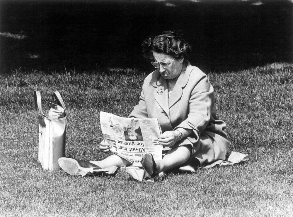 Lady reading Newspaper, Edinburgh, 1965