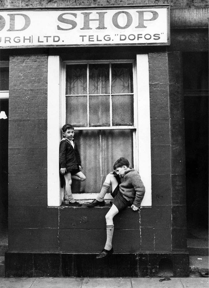 Two boys sitting in the windows, Edinburgh, 1965