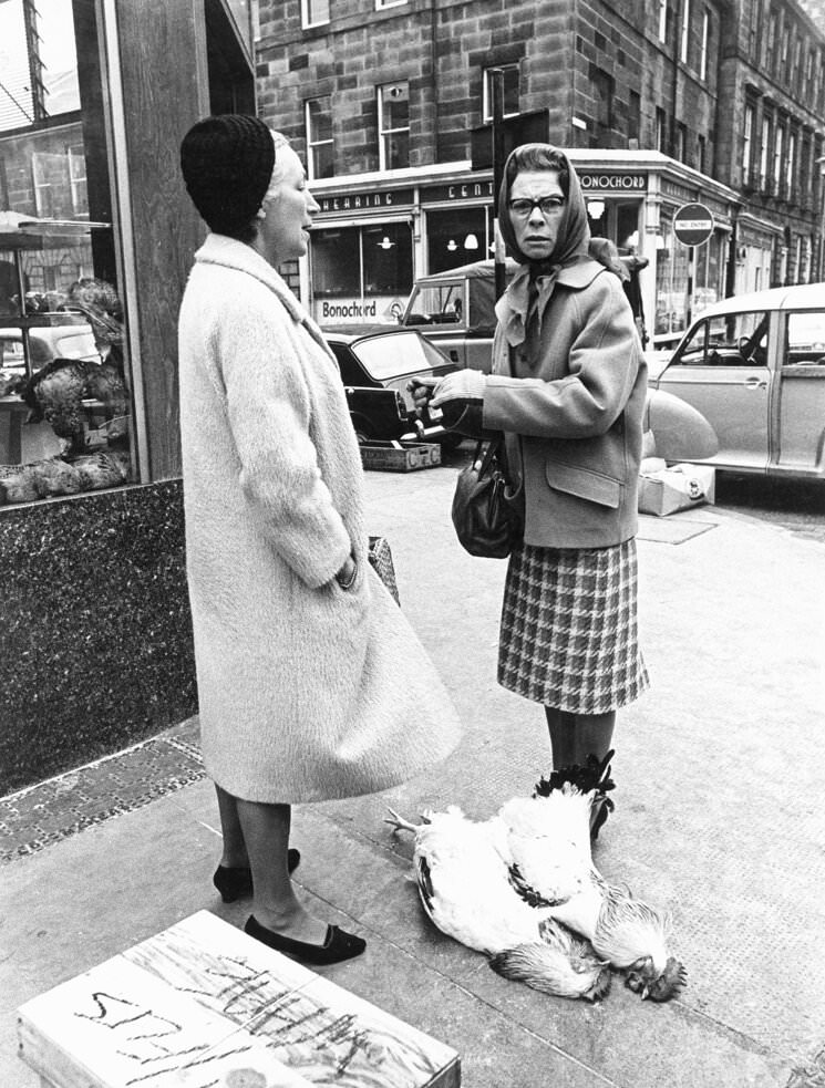 Ladies with chicken, Edinburgh, 1965