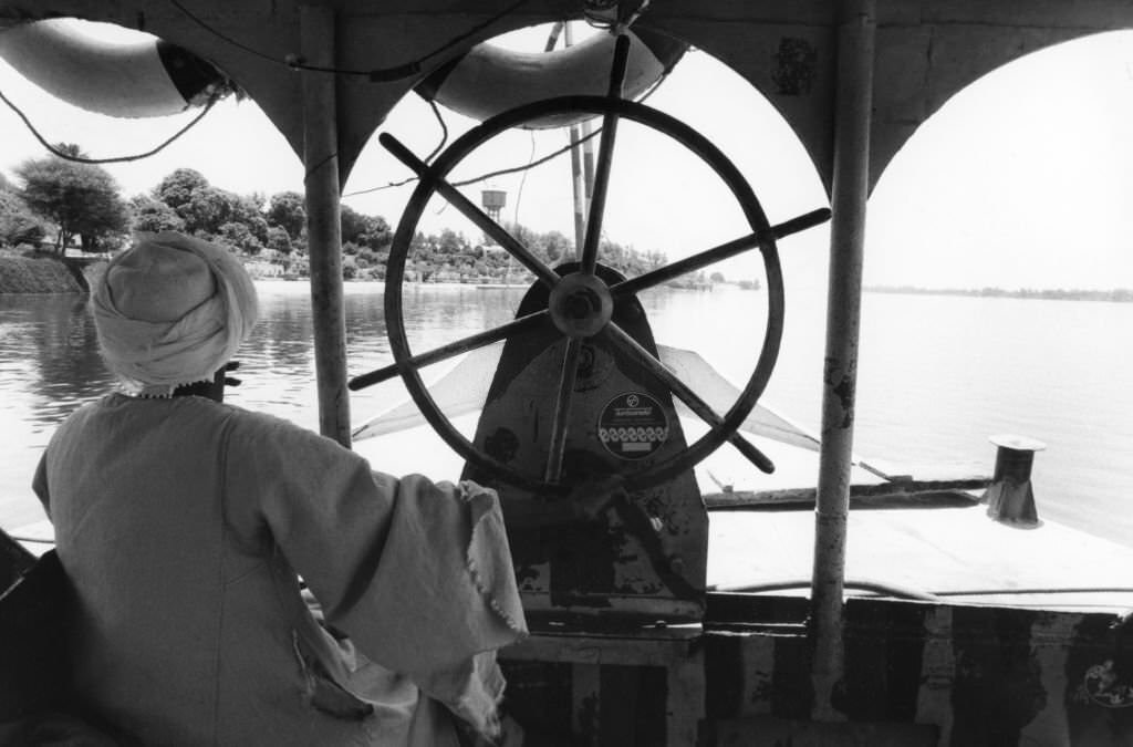 A boat sails on the Nile in 1984.