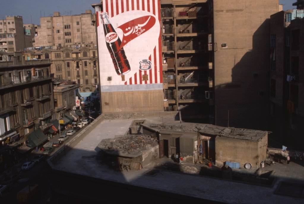 Advertisement for 'Coca-Cola' soda on a building in Cairo, 1983