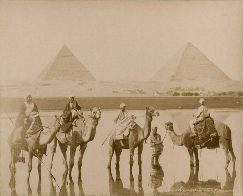 Camel riders near the pyramids