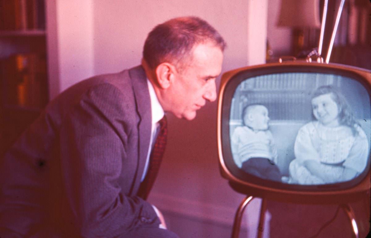 Bill watching TV, January 10, 1958