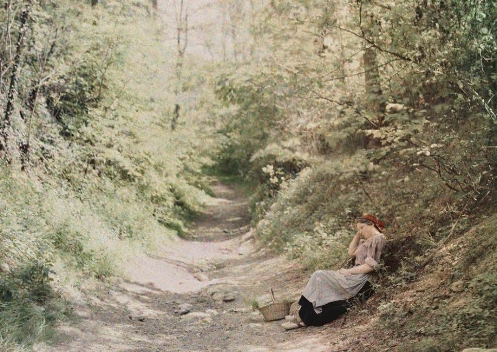 Peasant woman resting on a wooded path, 1907