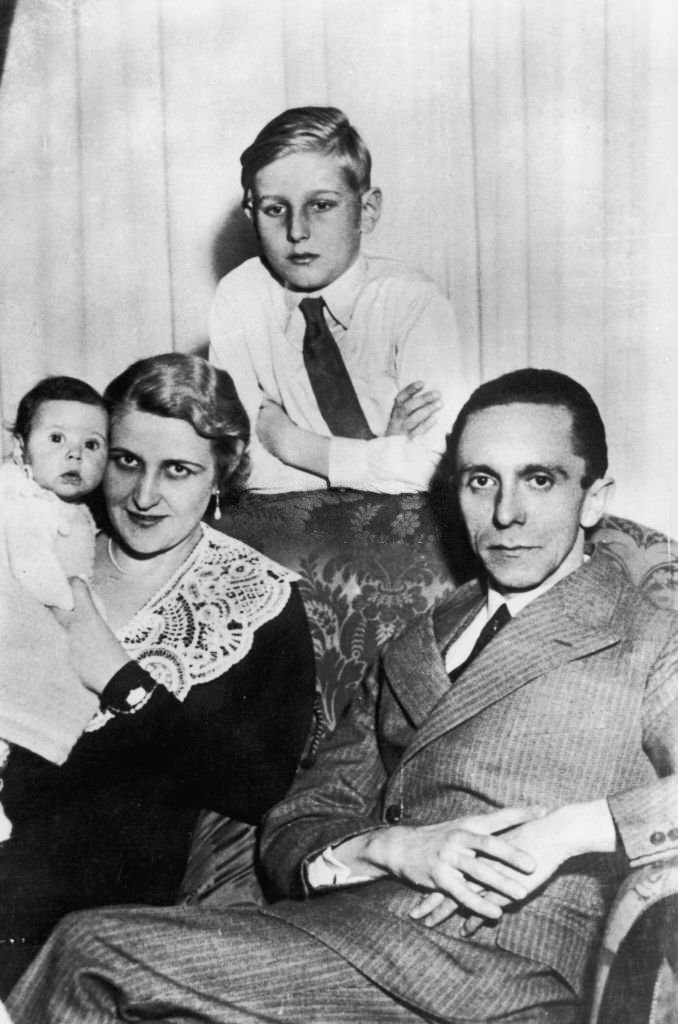 Joseph Goebbels with his wife Magda, their first child, Helga Susanne, and Magda Goebbels' son by her first marriage, Harald Quandt, 12th March 1933.