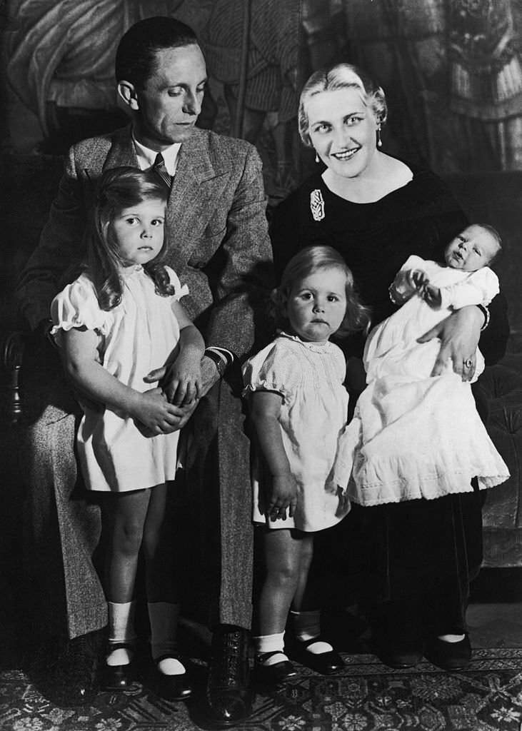 German Nazi politician and minister of propaganda Paul Joseph Goebbels with his wife Magda and their children Helga, Hildegard and Helmut, November 1935.