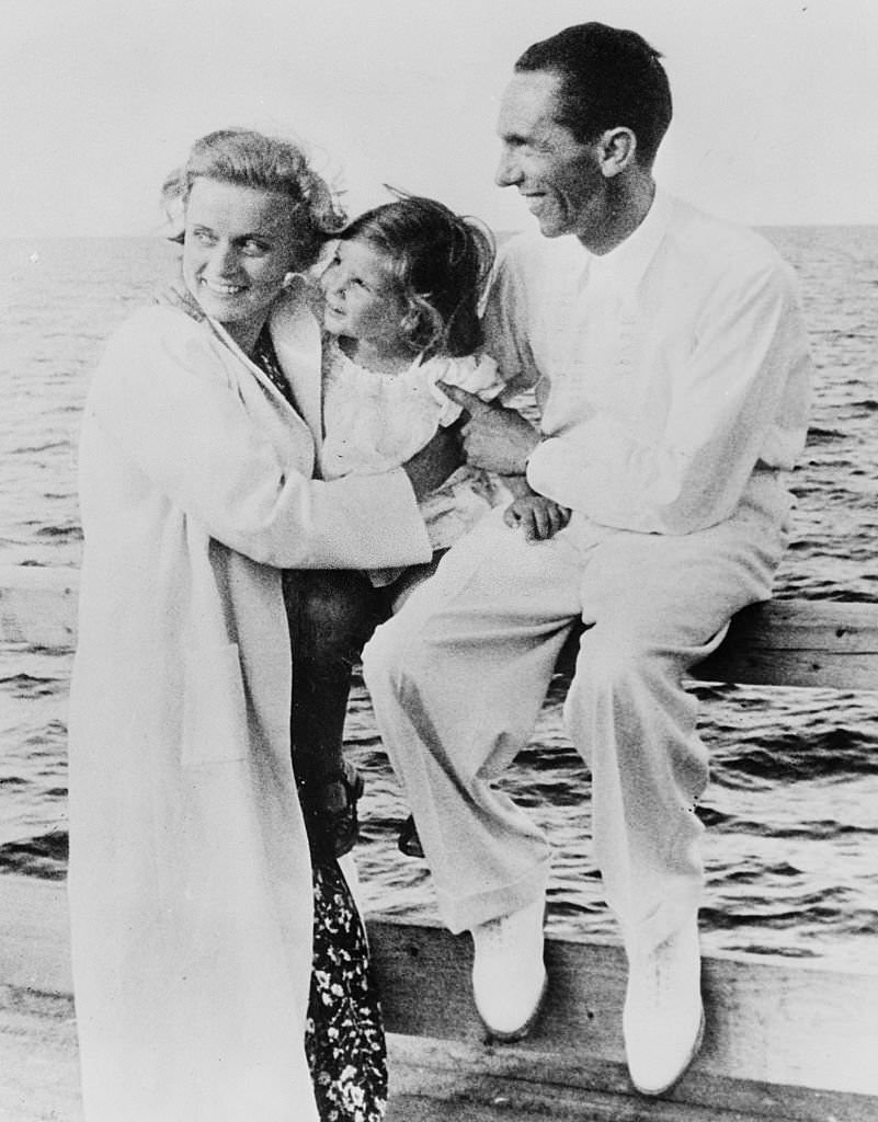 oseph Goebbels with his wife and daughter, Helga, at Heiligendamm, by the Baltic Sea, where they are vacationing.
