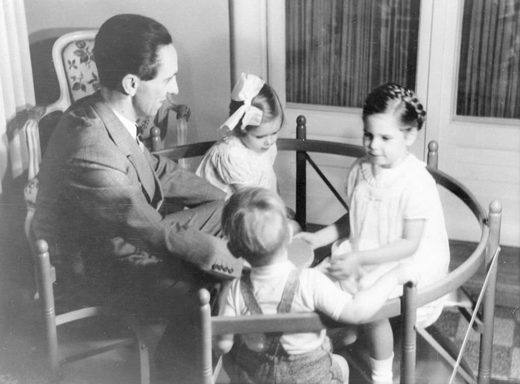 Joseph Goebbels playing with the children Hilde,, Hellmut and Helga (from left), 1938