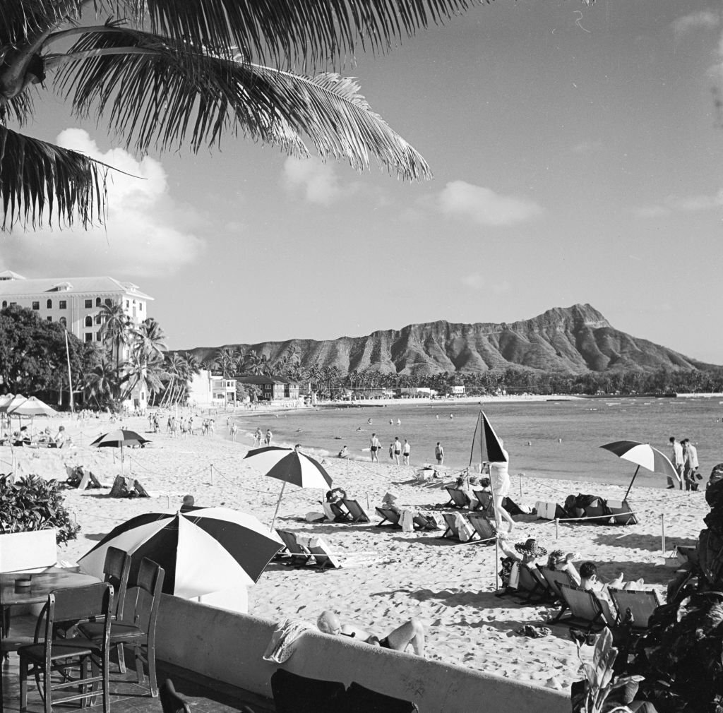 Christmas day on Waikiki beach, Hawaii, 1955