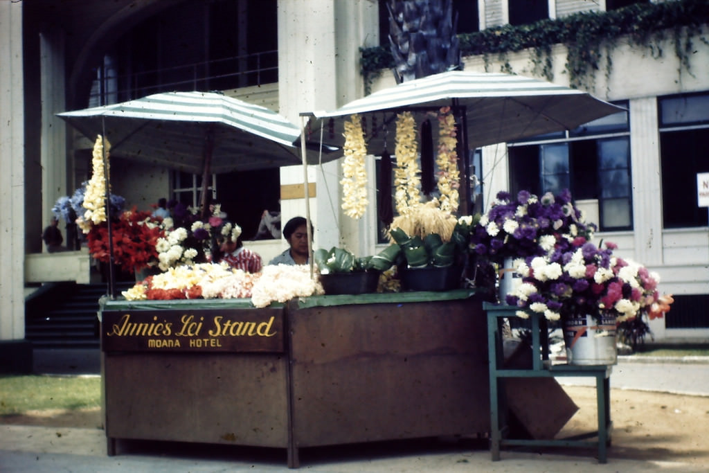 Annie's Lei Stand at Moana Hotel in Waikiki, Hawaii, 1945