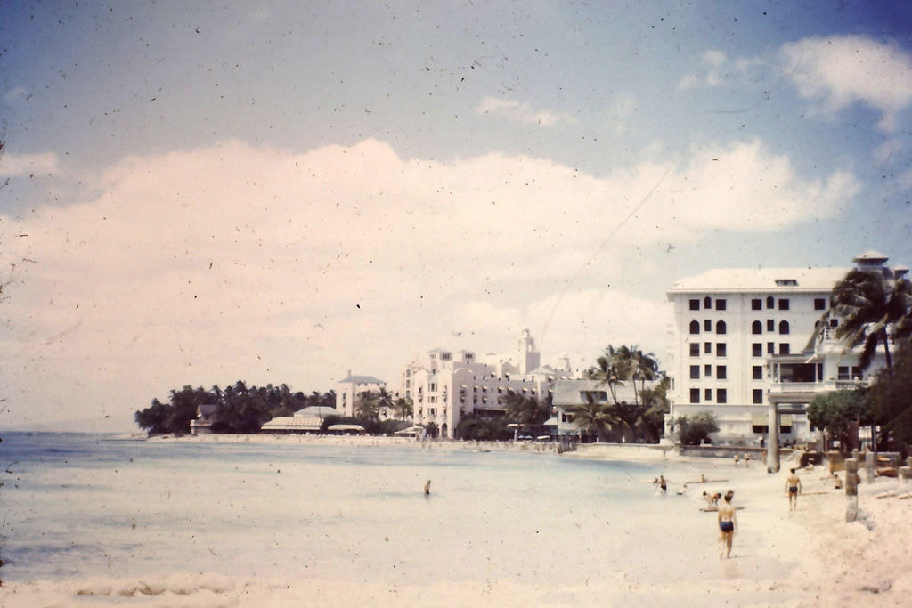 Looking toward Royal Hawaiin Hotel in Hawaii, 1945