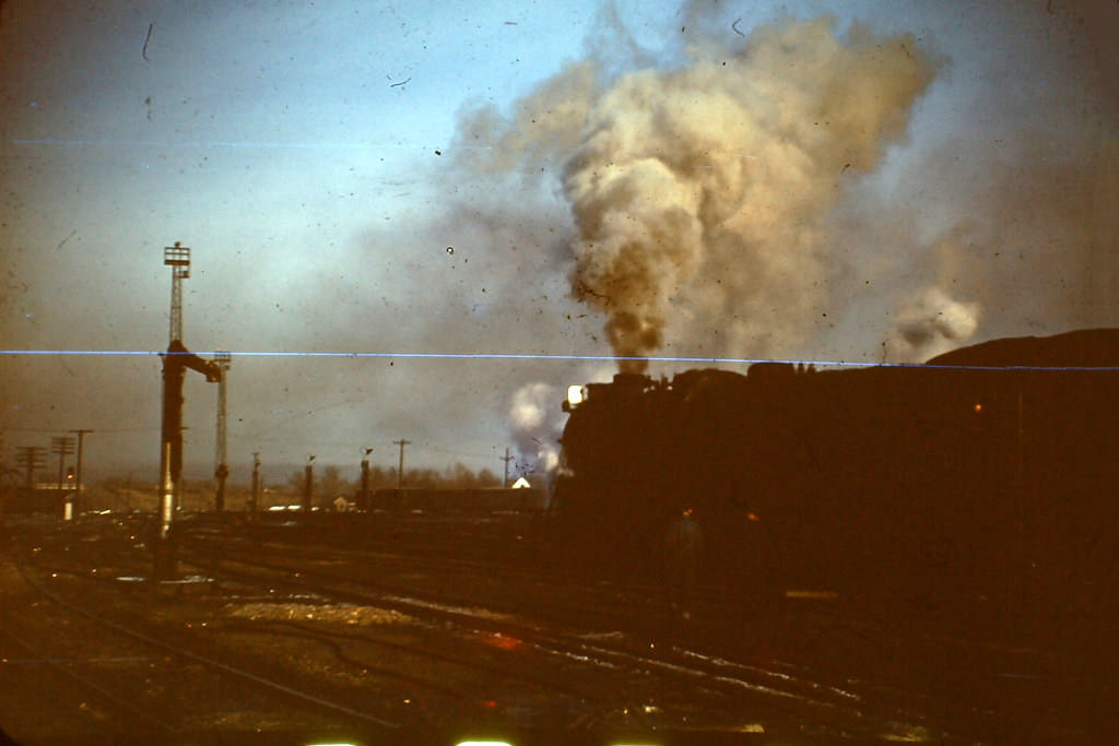 Train with smoke in Marshalling Yard, Hawaii, 1945