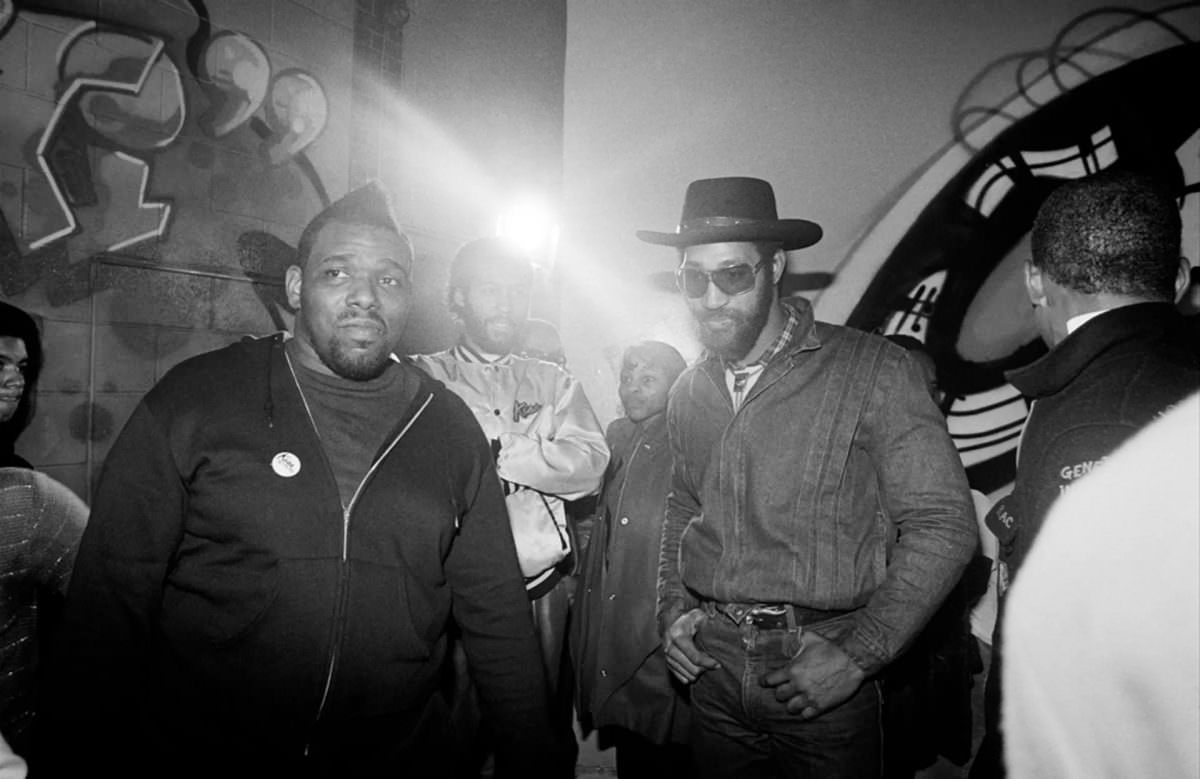 Afrika Bambaataa and DJ Kool Herc at the Zulu Nation anniversary party, Bronx River Center