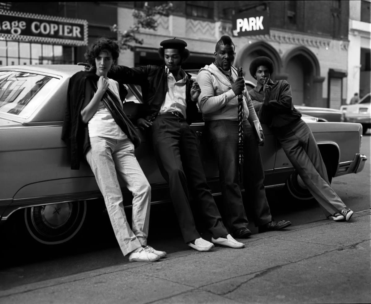 B-Side, Amad Henderson (co-founder of the Zulu Nation) and Afrika Bambaataa, in front of Greene Street Recordings