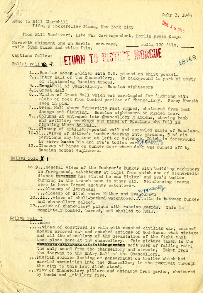 The first of the approximately 20 pages of notes that William Vandivert typed for LIFE's editors in New York.