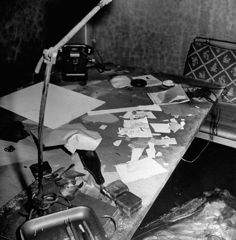 Desk inside Adolf Hitler's bunker, Berlin, 1945.