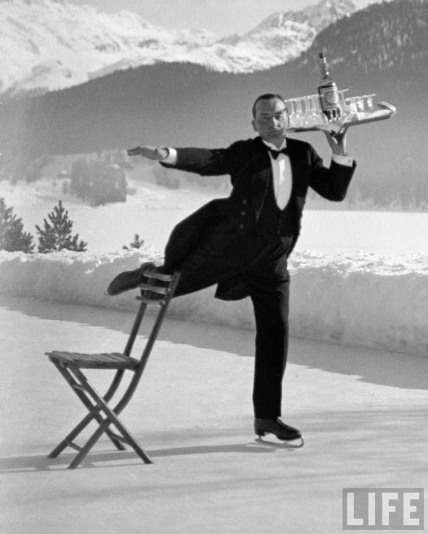 Hilarious Photos of Ice-Skating Waiters Balancing and Falling at Grand Hotel les Bains, Switzerland 1920s