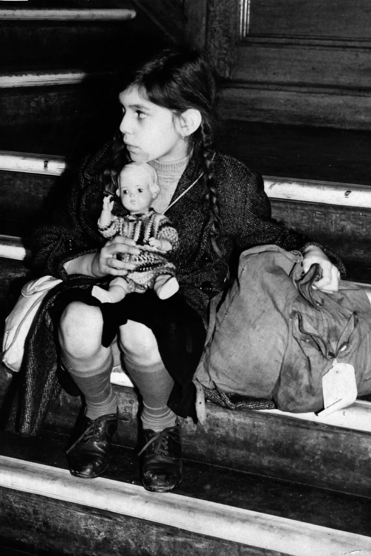 Josepha Salmon, 8, arrives at Harwich on her way to the Dovercourt holiday camp.