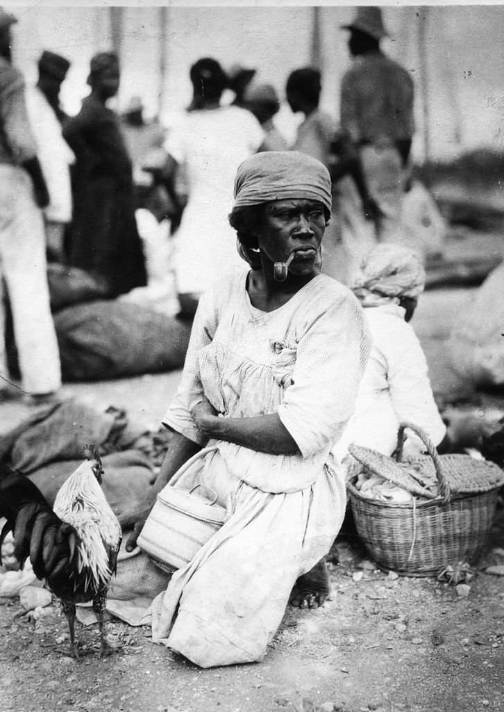 Woman at street market, Kingston, 1890