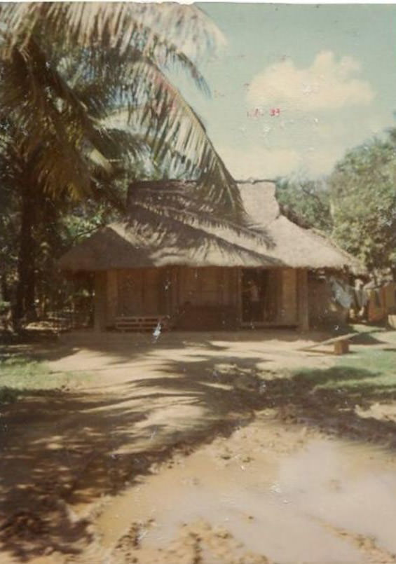 A bamboo hut in an unidentified Vietnamese village in South Vietnam during the Vietnam War