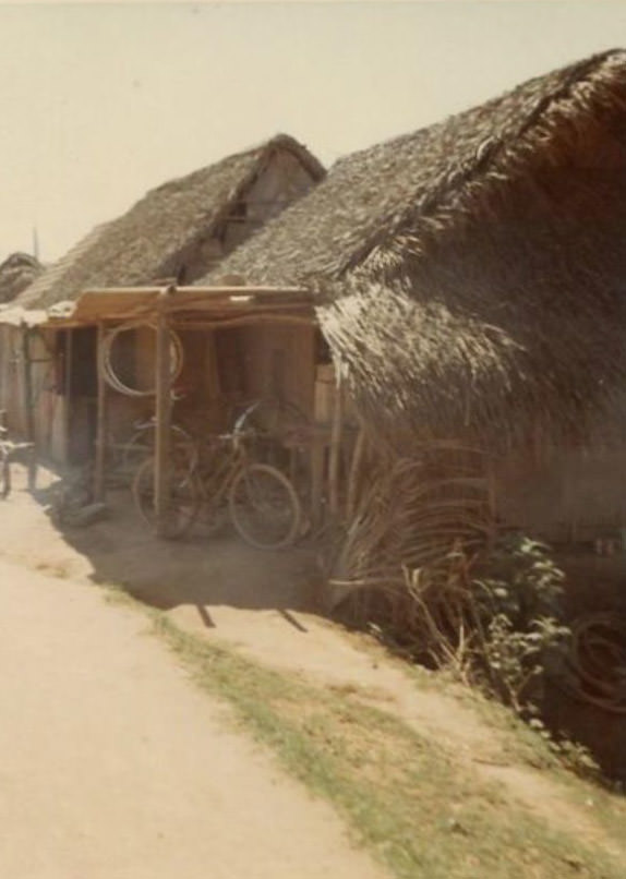Bamboo houses in an unidentified Vietnamese village somewhere in South Vietnam.