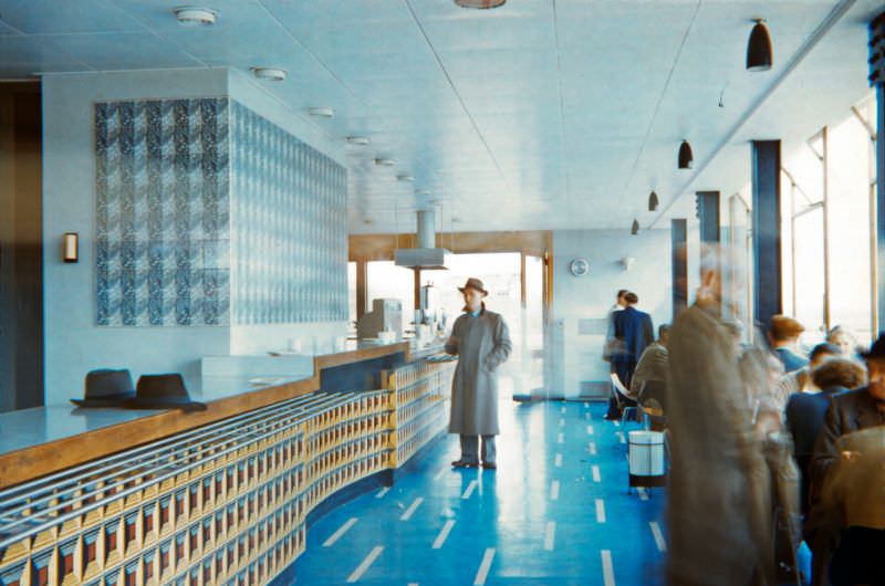 Cafe at the top level of the Passenger Building, London Airport, 1956