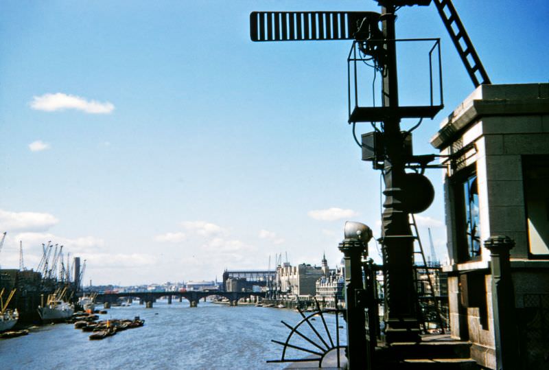 View of London Bridge from Tower Bridge, 1958