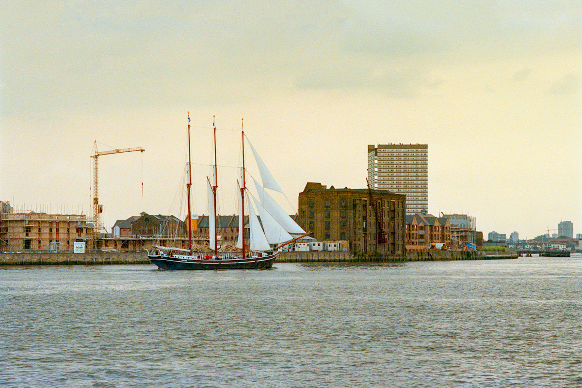 River Thames, Sailing Ship, Isle of Dogs, 1986