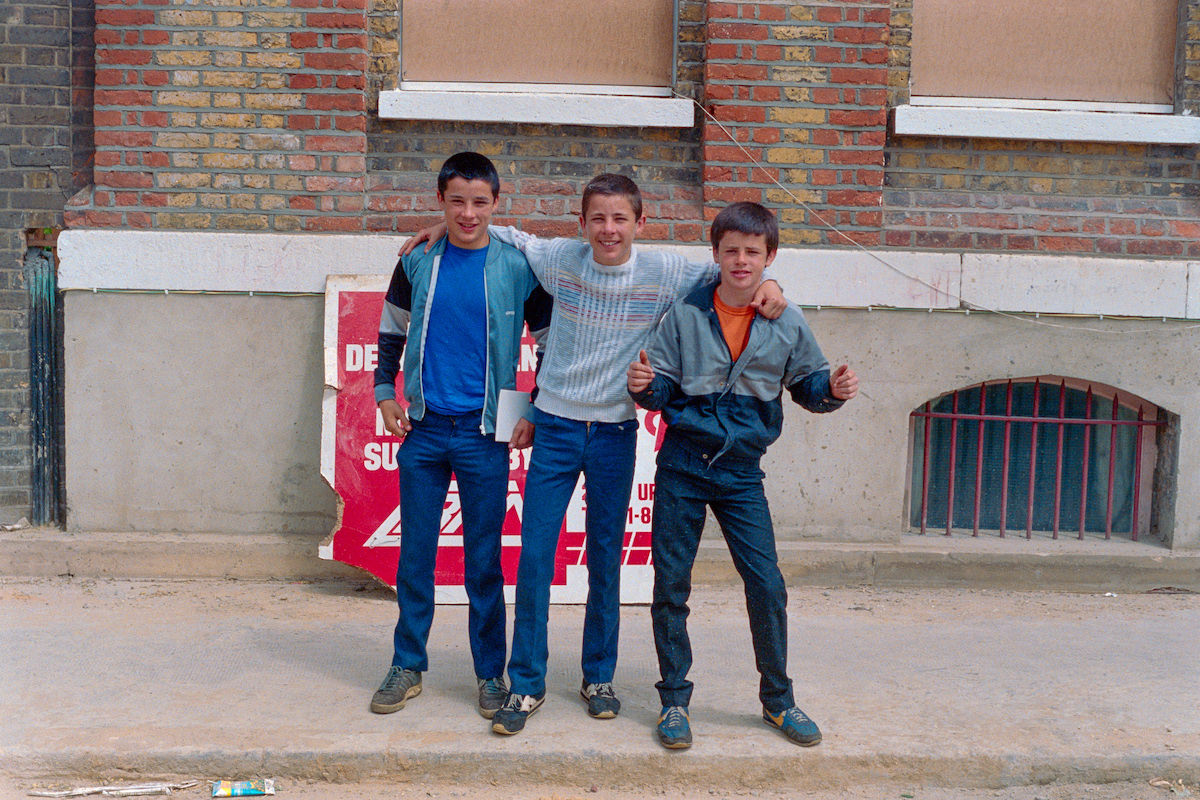 Three boys, Stepney Green, Tower Hamlets, 1986,