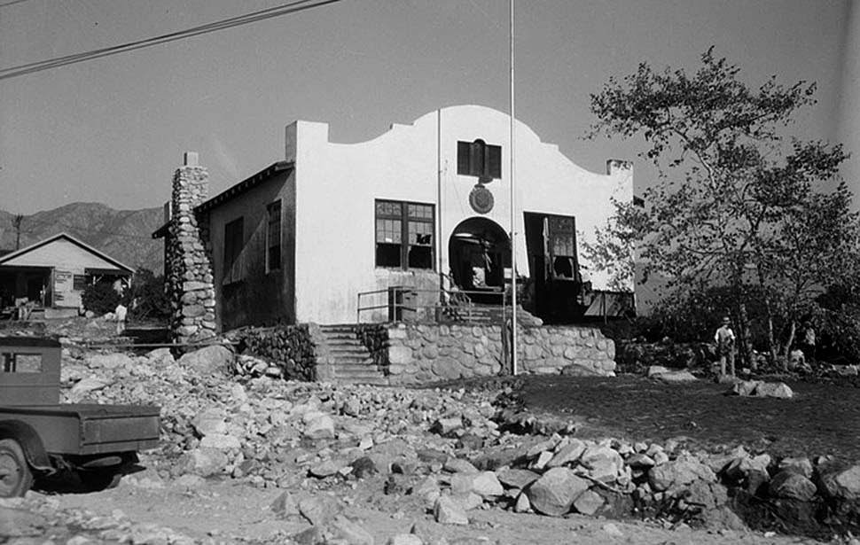 The American Legion Hall in Montrose following the New Year's Eve flood in which a dozen people were reported killed, 1934