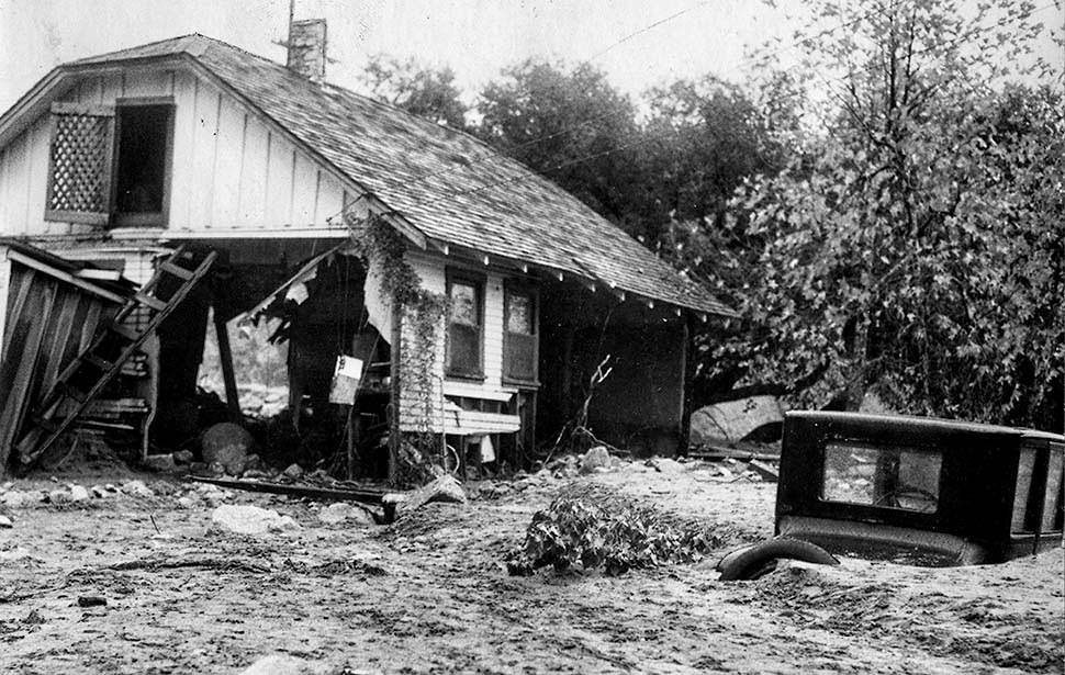 A house in the La Crescenta-Montose area was swept off its foundation and carried hundreds of feet by New Year's Eve flooding, 1934