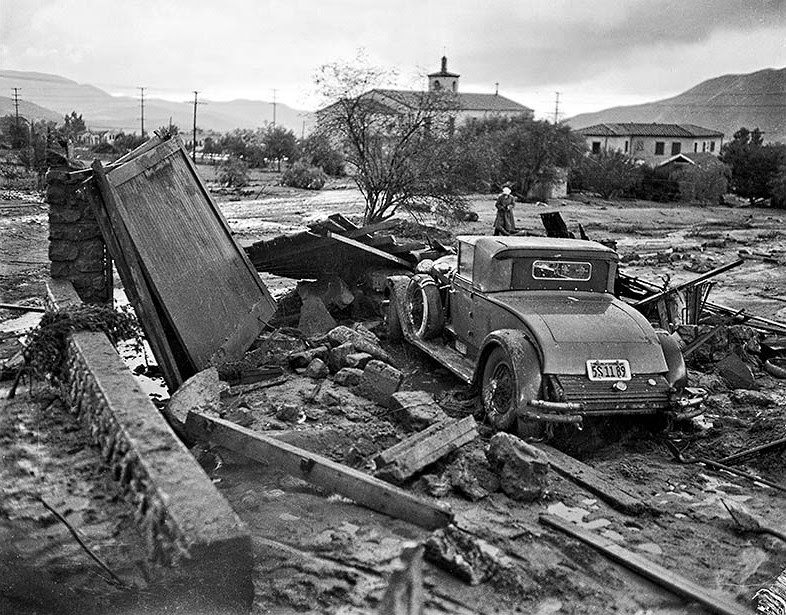 A garage on Glenda Avenue in Montose is destroyed by flooding, but car survived, 1934