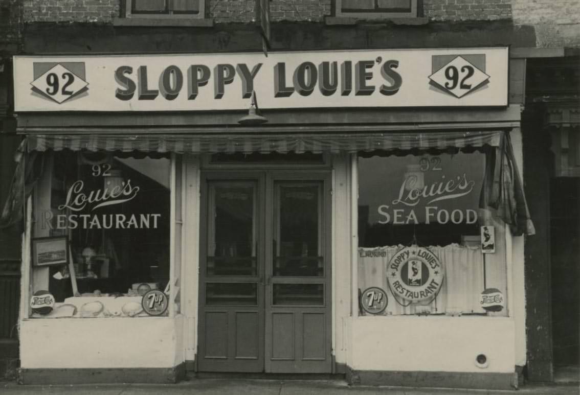 1948 NYC – SLOPPY LOUIE’S restaurant on 92 South Street near Fulton Fish Market in Lower Manhattan.