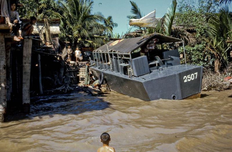 South Vietnamese war boat on the south shore of the Coconut Monks island