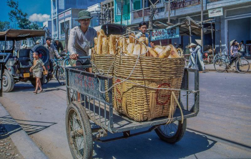 A reminent from the French colonial days, the long loaves of french bread were plentiful in My Tho