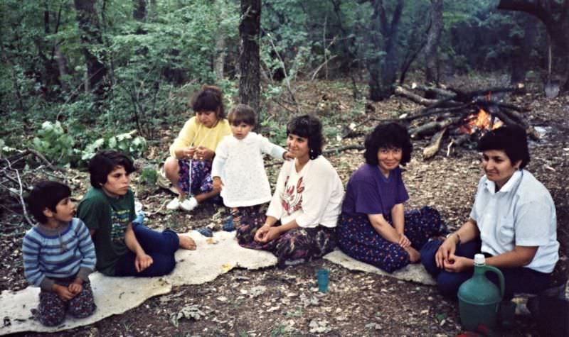 Women and girls at a lamb roast, Polyanovo, Bulgaria, 1978