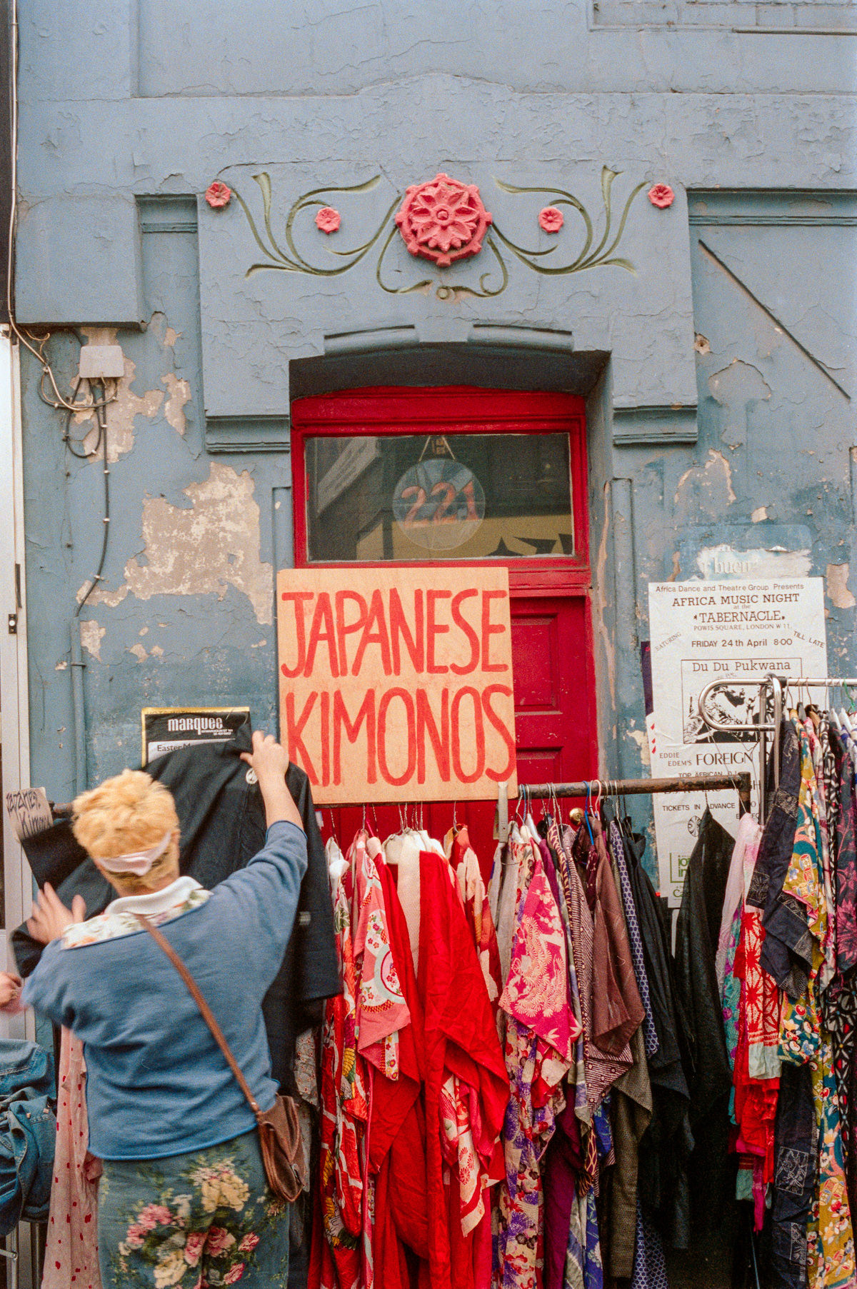 Japanese Kimonos on sale at 221, Portobello Rd, Notting Hill, Kensington & Chelsea, 1987
