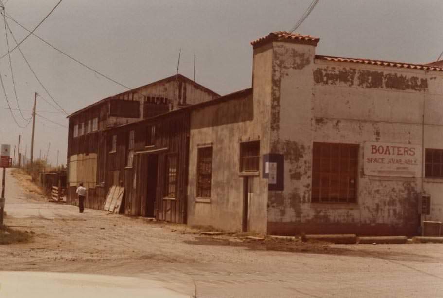 The old Bayside Canning Company building, after it became boat storage, 1978