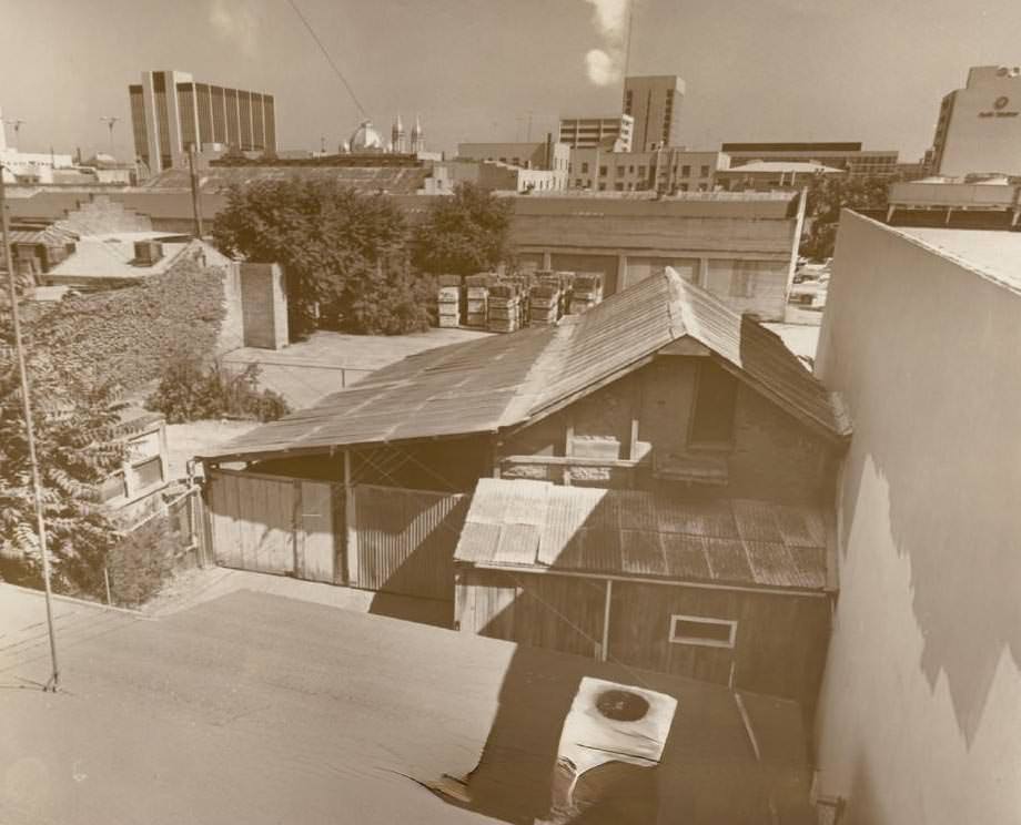 Rooftop view of Peralta Adobe before re-construction, 1970s