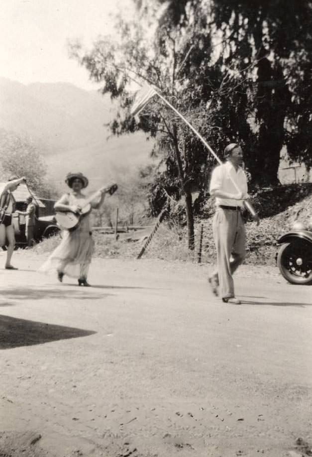 Henrietta Escobar (Bernal) playing the Guitar in New Almaden Parade, 1920s