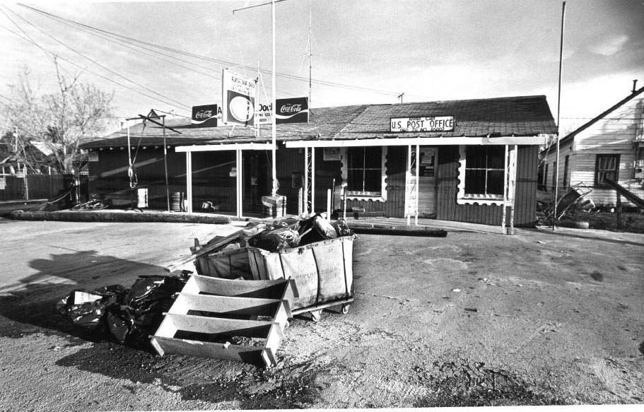 Flood damage at Alviso, California post office, 1983