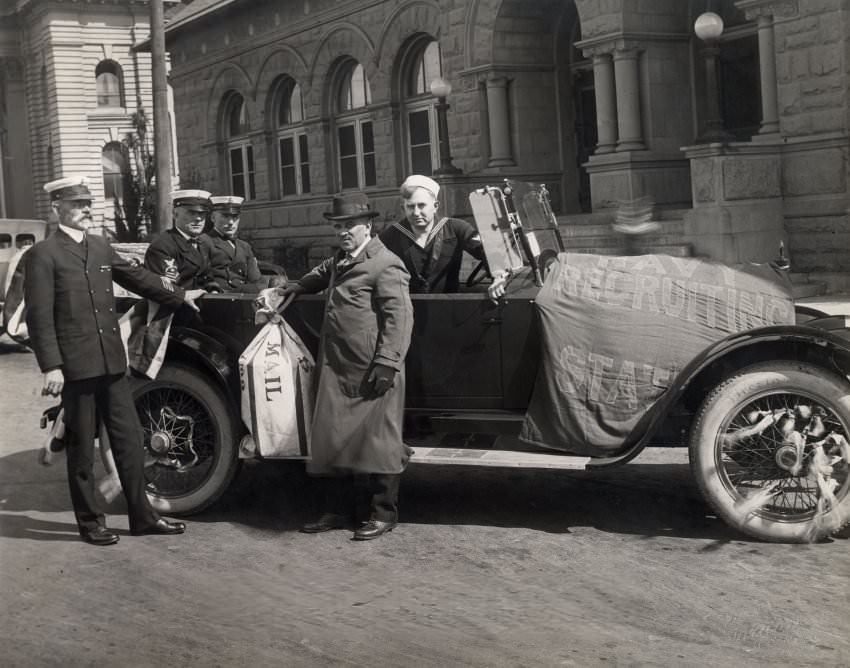 Car in front of the Market Street Post Office, 1921