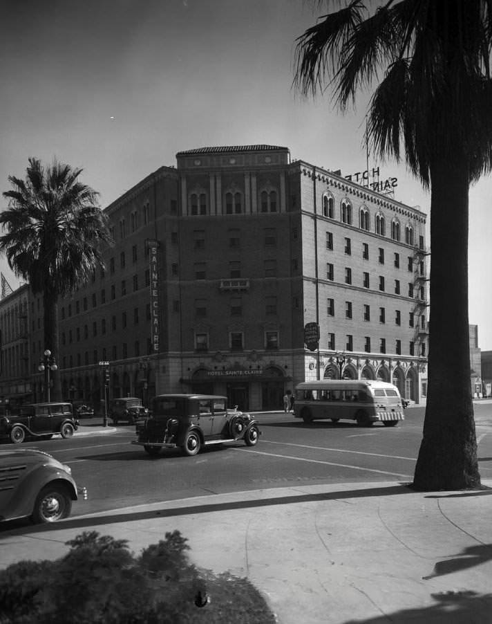 Hotel Sainte Claire viewed from the grounds of the Municipal Auditorium, 1920s